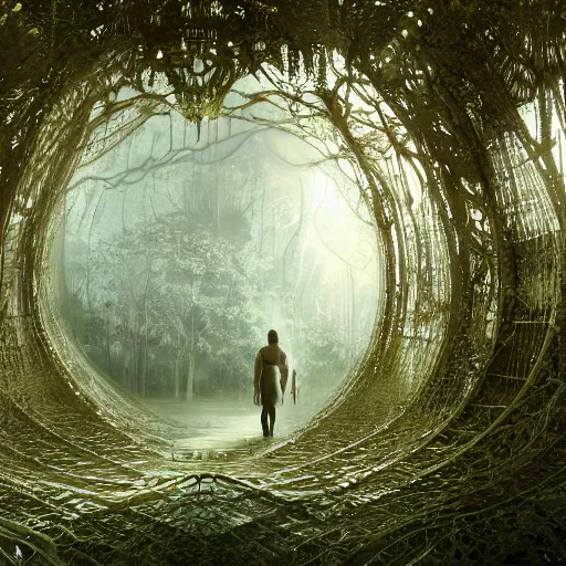 Prompt: biocomputer organs inside a bioneural antique lace in a biomechanical forest with biocomputer flowers, epic environment, matte painting, diffused lighting, highly detailed cinematic, epic atmosphere, diffused lighting, highly detailed digital art, trending on artstation, depth of field, wide angle