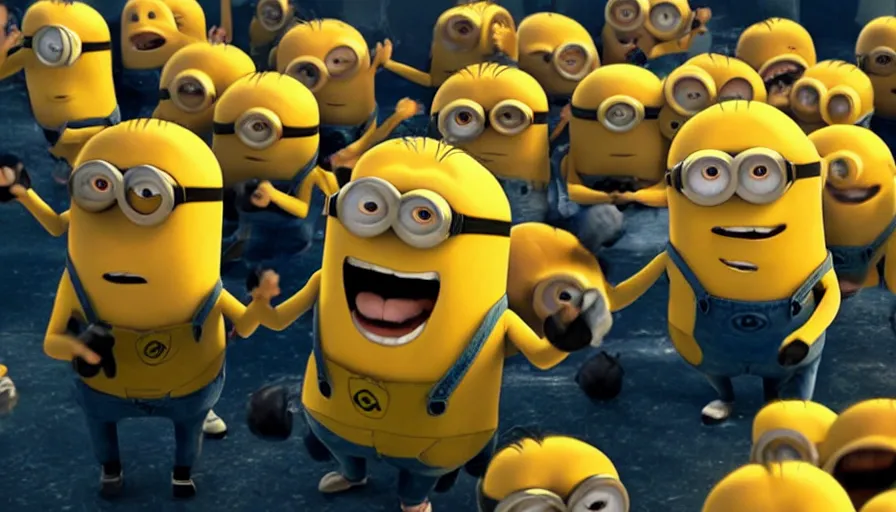 Prompt: fight!! club!!!!, fight!! club!!!! ((((the minions)))), movie still, directed by David fincher