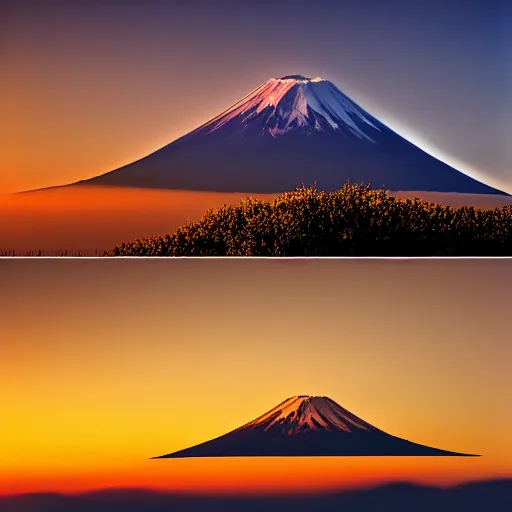 Image similar to photo of Mt Fuji, cinematic, golden hour, golden ratio, beautiful, high detail,