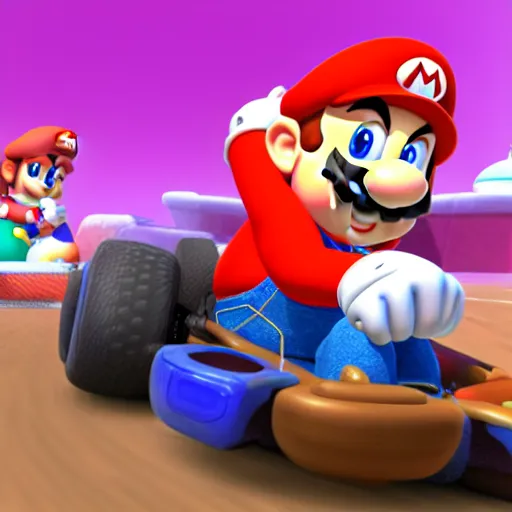 Image similar to a beautiful blender of mario and cat peach, in mario kart