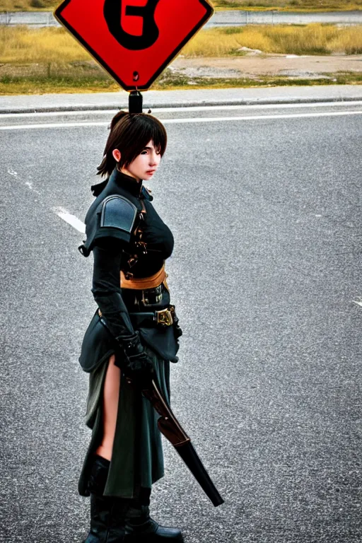 Image similar to a beautiful female guard from final fantasy showing the