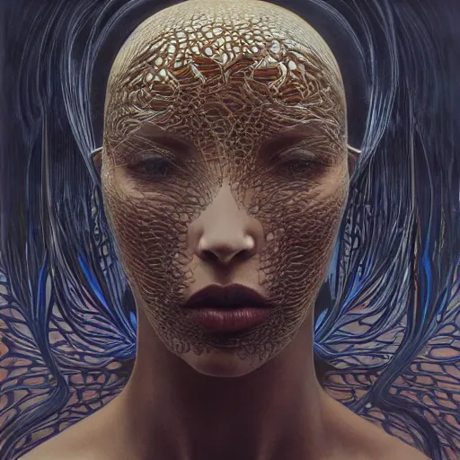Image similar to sade by zdzisław beksinski, iris van herpen, alexander mcqueen, raymond swanland and alphonse mucha. highly detailed, hyper - real, beautiful