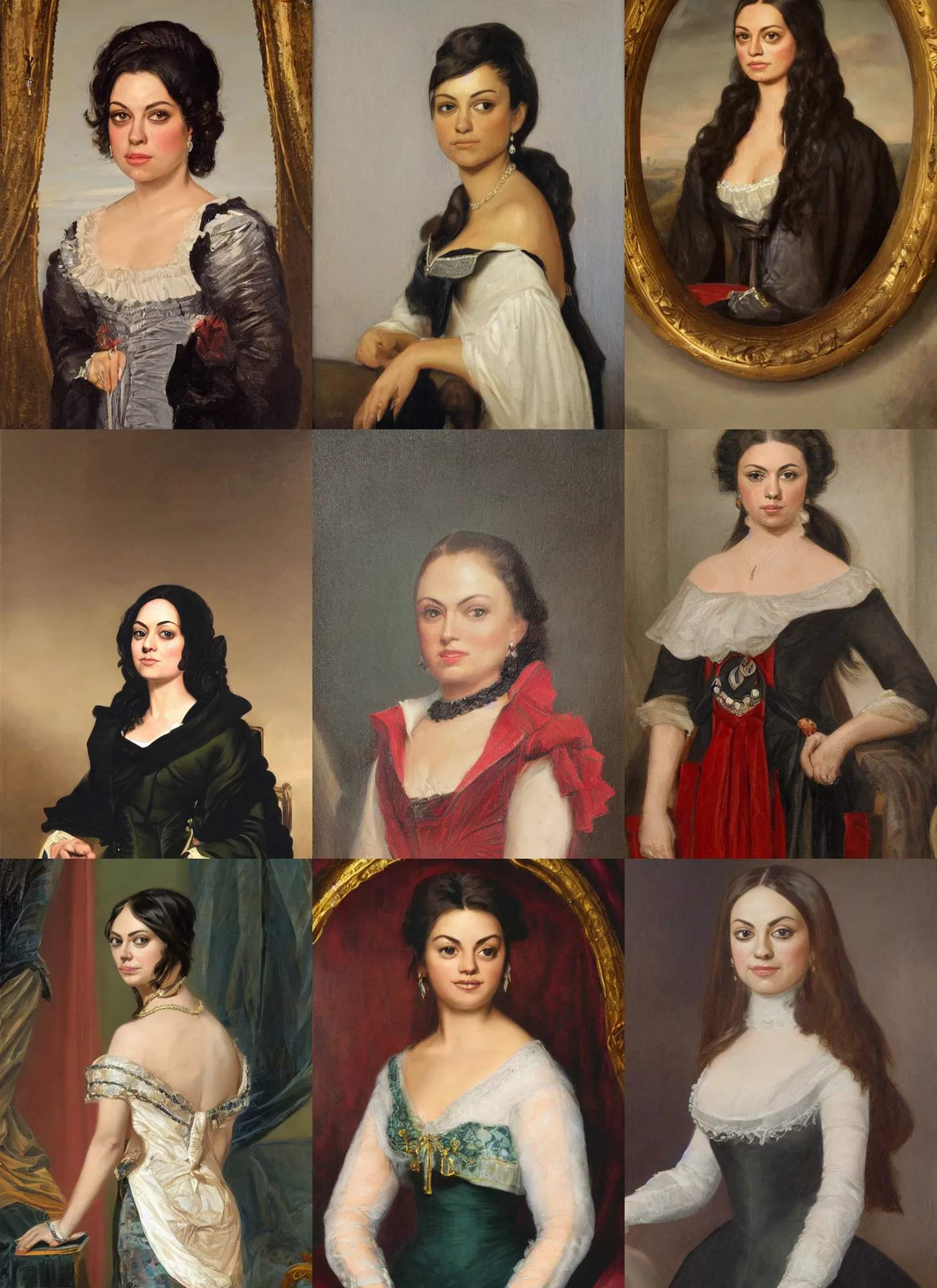 Prompt: Official Portrait of Mila Kunis, 6th President of the United States, 1824-1832, Portrait by George Peter Alexander Healy in 1834. Oil on canvas, White House Collection/White House Historical Association trending on artstation