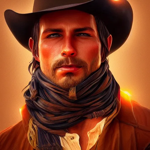 Prompt: cowboy portrait, 1800, colorful, dramatic lighting, detailed, intricate, elegant, highly detailed, digital painting, artstation, concept art, smooth, sharp focus, illustration