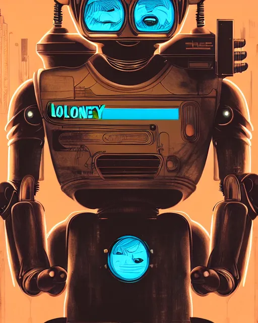 Prompt: looney tunes by warner bros, robot, character portrait, portrait, close up, concept art, intricate details, highly detailed, sci - fi poster, cyberpunk