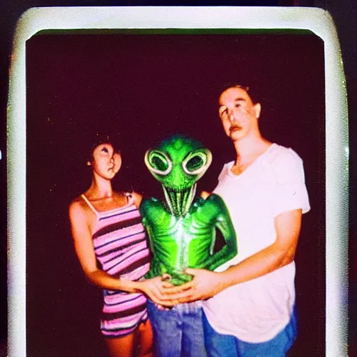 Image similar to Alien!!!! caught on camera basement polaroid photo 90s out of focus grimy