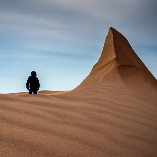 Image similar to Stilgar gazing at Sietch Tabr, from Dune 2021, XF IQ4, f/1.4, ISO 200, 1/160s, 8K, RAW, unedited, symmetrical balance, in-frame