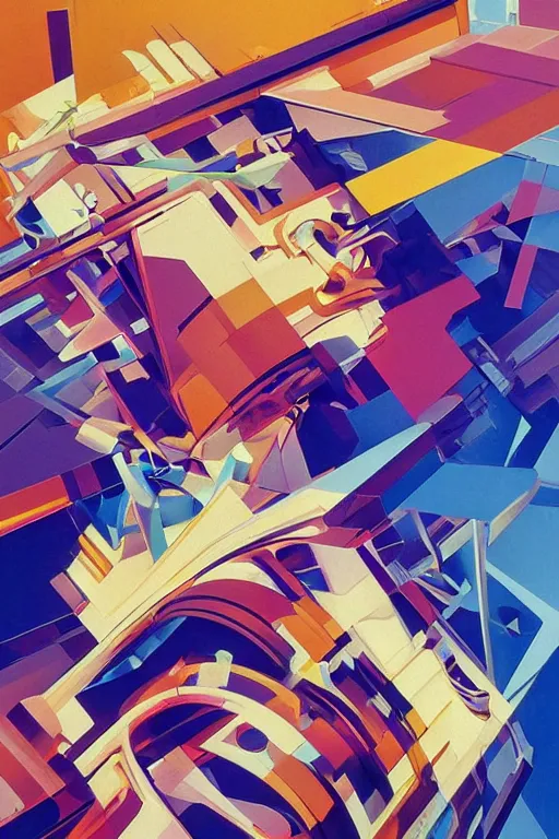 Prompt: wideangle action, portrait of a crazy violinist, decoherence, synthwave, glitch!!, fracture, vortex, realistic, hyperdetailed, concept art, golden hour, art by syd mead, cubism