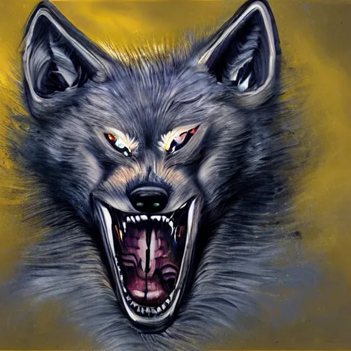 Prompt: Wolfbus - transformer hybrid of bus and wolf, having cabin in form of wolf head with big yellow eyes looking at us full of rage and long mechanical body - it is bus with wheels and windows, mechanical form of life, oil on canvas, fantasy, magic, dream, perfect composition, symmetric, digital painting, concept art, smooth, sharp focus, illustration, artstation trending, octane render, unreal engine, anime style, cyberpunk