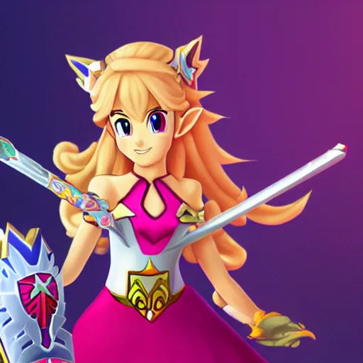 Prompt: screenshot of Princess Peach in Zelda style, HD, pixiv