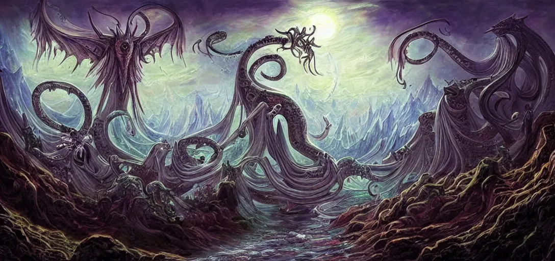 Image similar to beatiful eternal gods art fantasy mythology lovecraft style, detailed painting artstaition