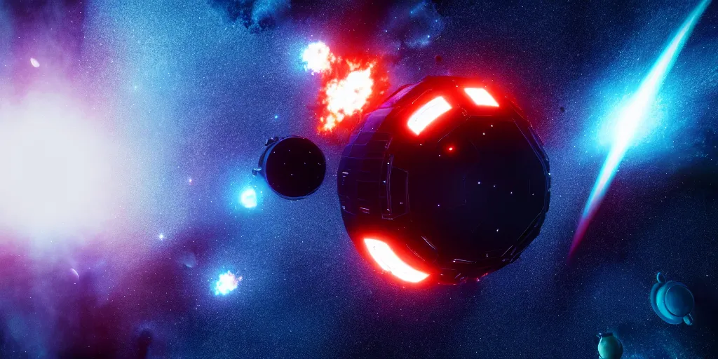 Image similar to the expanse, rocinante, space, combat, nebula hyperrealism, 8 k octane render