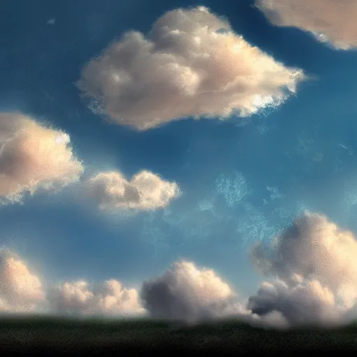 Image similar to puffy peaceful clouds, matte painting, 4k