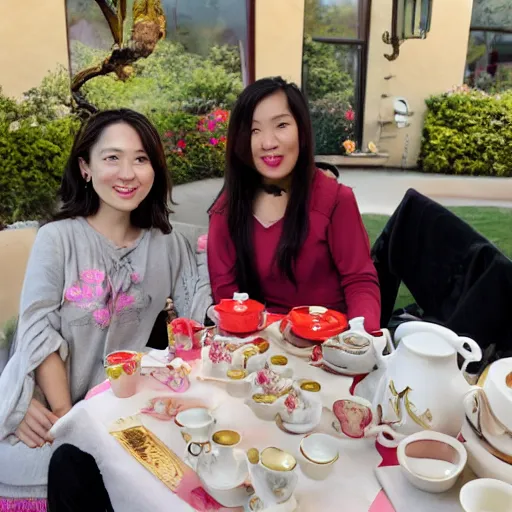 Prompt: Meilin Lee from Turning Red and Mirabel Madrigal from Encanto having a tea party