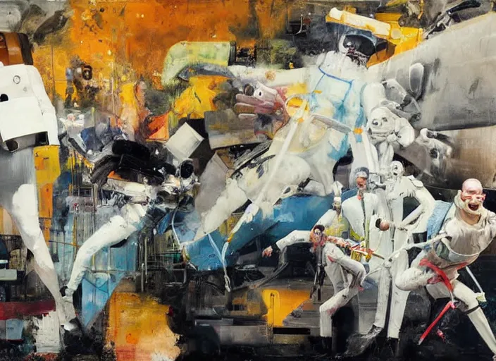 Prompt: a still from a science fiction movie by matthew barney, alejandro jodorowsky and wes anderson, oil painting by adrian ghenie and ben quilty