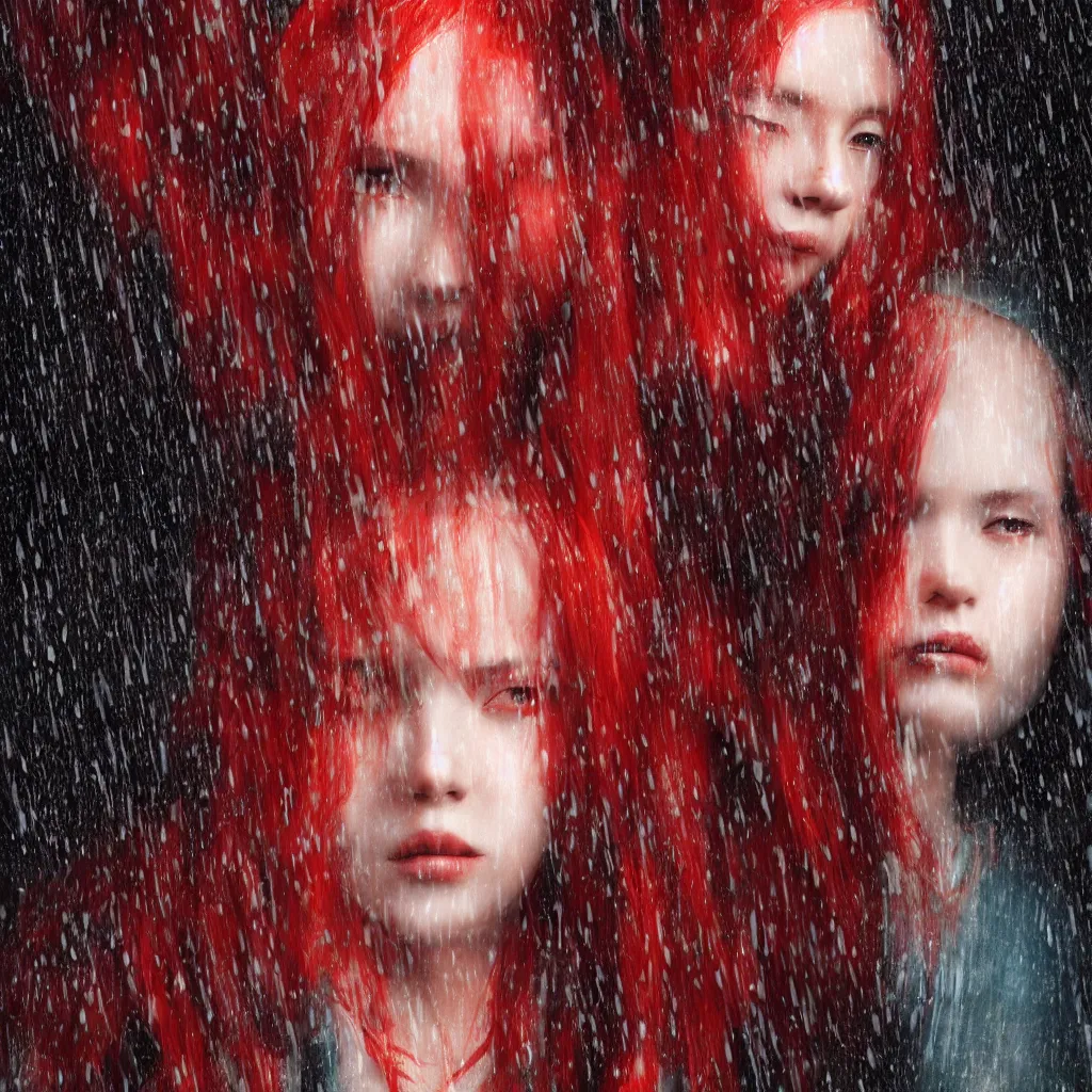 Prompt: a girl with long red hair in a kimono, portrait, rain, ultra detailed, 8 k, ctane 3 d rendered, blade runner style.