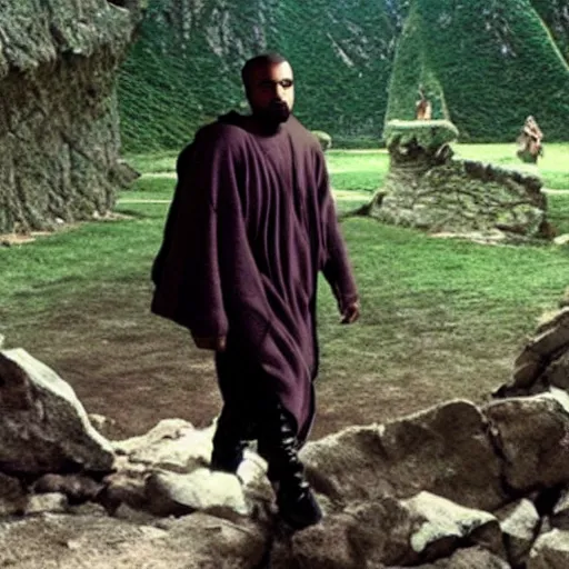 Image similar to kanye west on a quest in lord of the rings