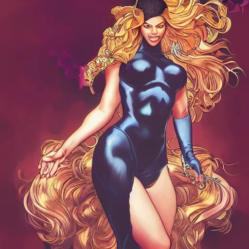 Image similar to beyonce perfect coloring, low saturation, epic composition, masterpiece, bold complimentary colors. stunning masterfully illustrated by artgerm, range murata, alphonse mucha, katsuhiro otomo