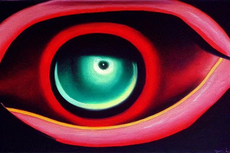 Image similar to eye as a black hole, 8 0 s neon art deco, moebius, cinematic lighting, beautiful, elegant, oil painting, hyper realism,