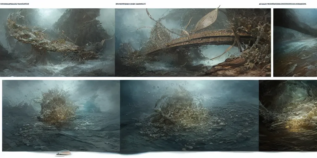 Image similar to study material with side perspective, transparent water River flow, realistic water foam,agua droplets, underwater, bridge made of water ,physically based rendering, defined features by ellen jewett, tomasz alen kopera and Justin Gerard