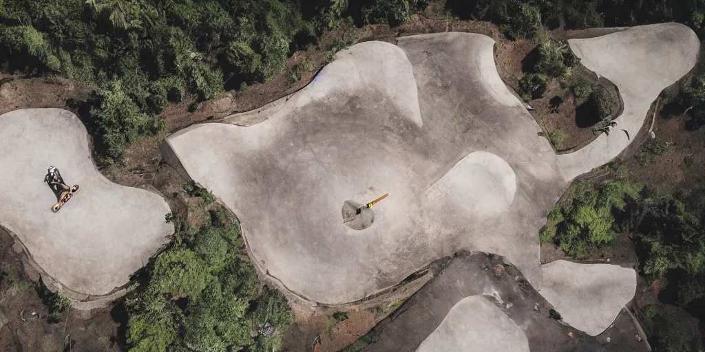 Image similar to a drone shot of a skatepark in a volcano