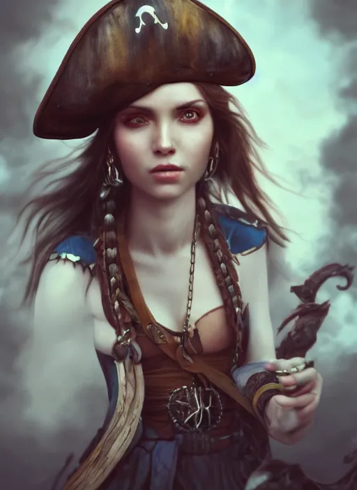 Prompt: detailed realistic full body pastel painting of a pirate female, beautiful face, elegant pose, fantasy, illustration, insanely detailed and intricate, octane render, 4k