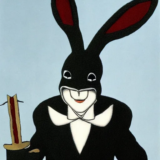 Image similar to Bugs Bunny as a dark souls boss by René Magritte