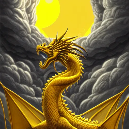 Prompt: a yellow dragon protecting the sun, modernism, fantasy art, digital art, trending on artstation, ultra detailed