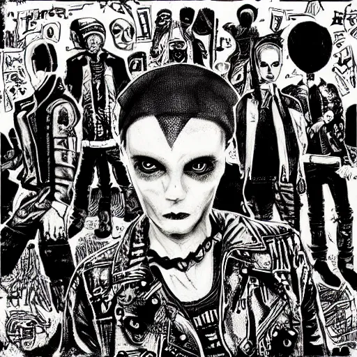 Prompt: punk album cover, black, white, orange, psychedelic, in the style of enki bilal,