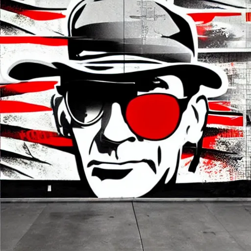 Image similar to Wall mural portrait of Hunter S Thompson, urban art, pop art, artgerm, by Roy Lichtenstein