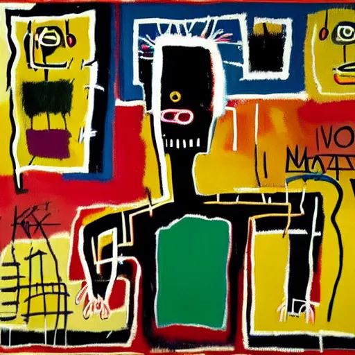 Prompt: a Painting by Jean Michel Basquiat about Instagram