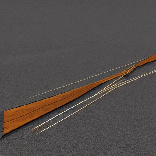 Image similar to 3 d render of a strung medieval longbow made of polished black wood and cloaked in shadow, high detail, 4 k, uhd