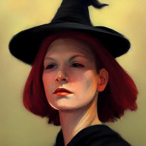 Image similar to a realistic witch portrait, by edward hopper, new artstation artist,