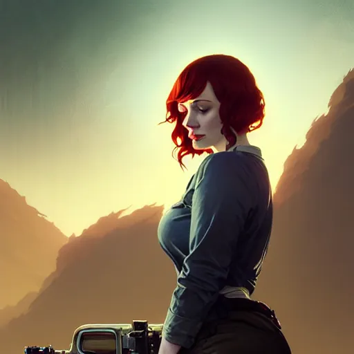 Image similar to highly detailed portrait christina hendricks in gta v, stephen bliss, unreal engine, fantasy art by greg rutkowski, loish, rhads, ferdinand knab, makoto shinkai and lois van baarle, ilya kuvshinov, rossdraws, tom bagshaw, global illumination, radiant light, detailed and intricate environment