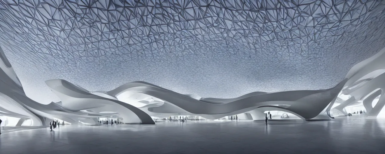 Prompt: futuristic museum, harmony, elegant, photorealistic, epic, high detailed, by zaha hadid