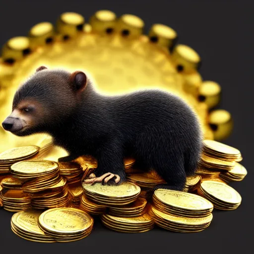 Image similar to a honey badger sitting on a large pile of gold coins, animated, digital art, trending on artstation, 4 k