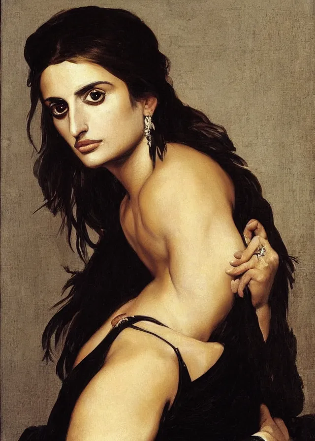 Image similar to portrait of penelope cruz, artwork by caravaggio