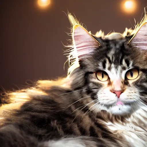 Prompt: a cute Maine coon cat with tail extended fluffy pixiv bokeh high quality 8k award winning photograph