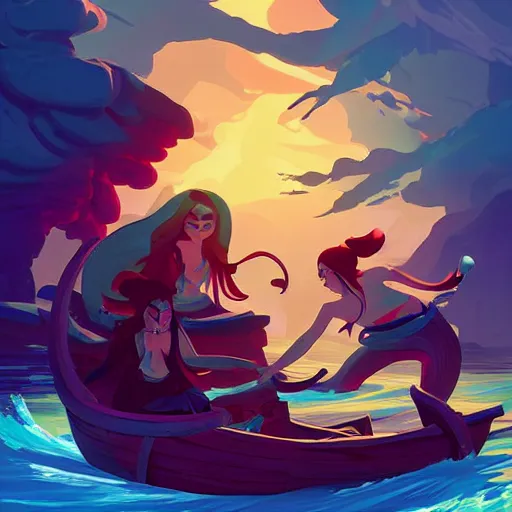 Image similar to painting mermaid treasure on sea of thieves game avatar hero smooth face median photoshop filter cutout vector, behance hd by jesper ejsing, by rhads, makoto shinkai and lois van baarle, ilya kuvshinov, rossdraws global illumination