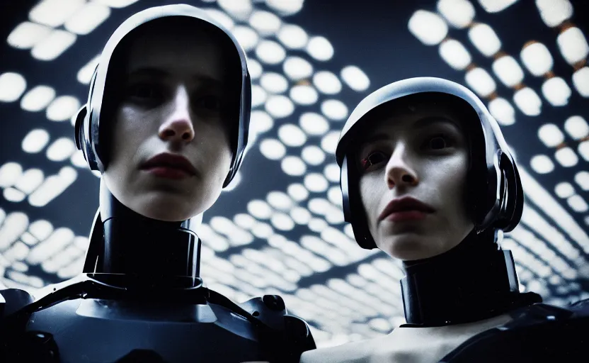 Image similar to cinestill 5 0 d candid photographic portrait by helen levitt of a feminine male android wearing black techwear on a brutalist dystopian spaceship, extreme closeup, modern cyberpunk moody emotional cinematic, solar storm, 8 k, hd, high resolution, 3 5 mm, f / 3 2, ultra realistic faces, ex machina