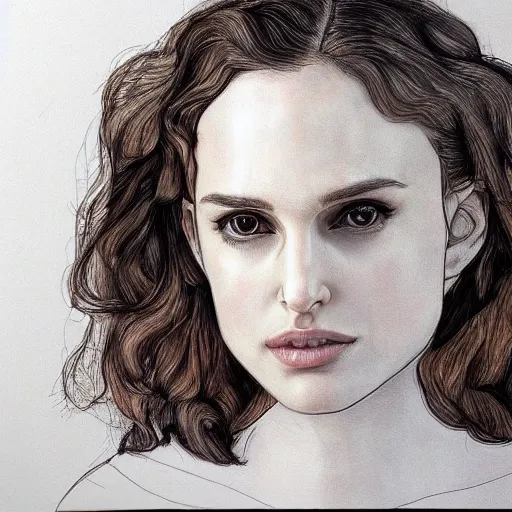 Image similar to young natalie portman, artstation, drawing by egon schiele