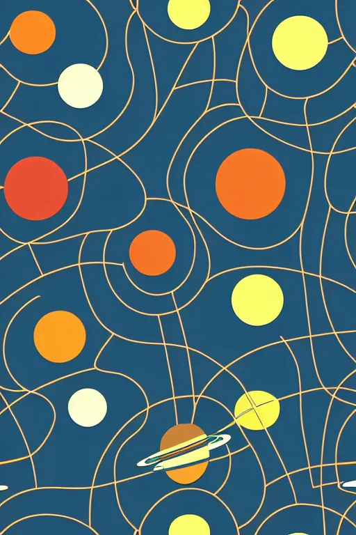 Prompt: seamless 2 d pattern of stunning planets and galaxies, designed by edward hopper, geometric lines, award winning graphic design, 8 k, 4 k