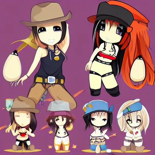 Image similar to cute cowgirl character, chibi, anime