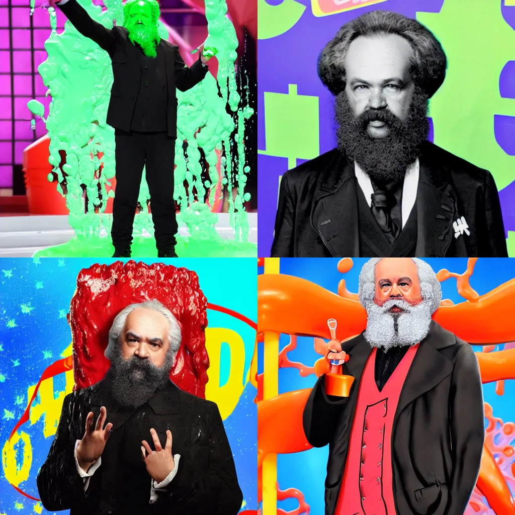 Prompt: Karl Marx slimed at Kids Choice Awards