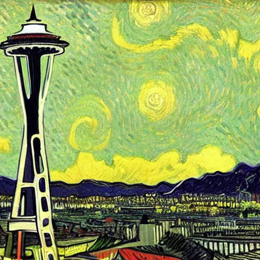 Prompt: Seattle, by VanGogh