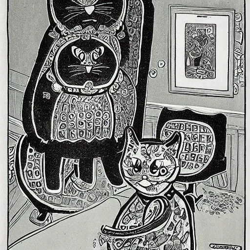 Prompt: Garfield comic drawn by Louis Wain