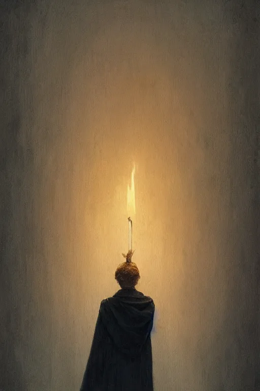 Image similar to Candle in the middle of the room, horror, illustrated by Greg Rutkowski and Caspar David Friedrich., Trending on artstation, artstationHD, artstationHQ, 4k, 8k