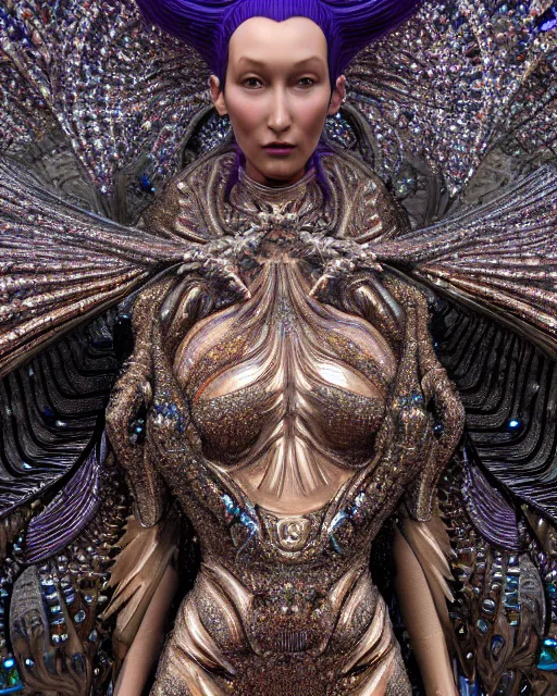 Image similar to a highly detailed metahuman 4 k close up render of an alien goddess bella hadid monument saint in iris van herpen dress schiaparelli in diamonds crystals swarovski and jewelry iridescent in style of alphonse mucha gustav klimt trending on artstation made in unreal engine 4