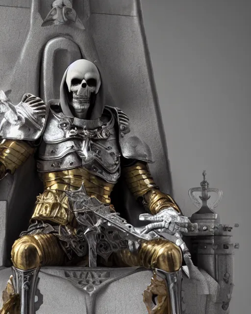Image similar to closeup of skeletor sitting in a throne in a castle, rim lighting, octane, dark souls, craig mulins, octane, 8 k