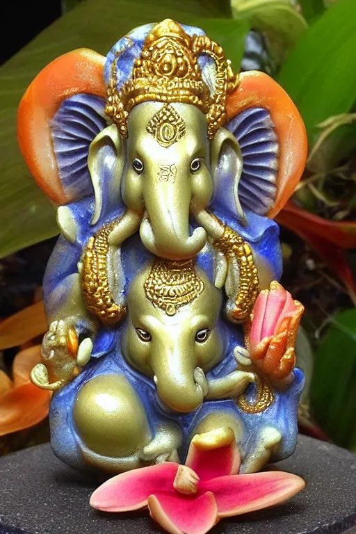 Prompt: Koi Orchid Ganesha made of minerals from r/mineralporn